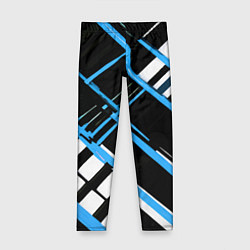 Леггинсы для девочки Сине-белые линии на чёрном фоне, цвет: 3D-принт