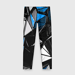 Леггинсы для девочки Сине-белые рельефные треугольники на чёрном фоне, цвет: 3D-принт