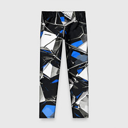 Леггинсы для девочки Сине-белый паттерн на чёрном фоне, цвет: 3D-принт