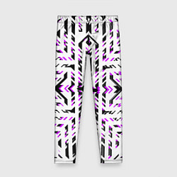 Леггинсы для девочки Чёрно-фиолетовые диагональные полосы на белом фоне, цвет: 3D-принт