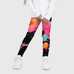 Леггинсы для девочки Розовая текстура в черном, цвет: 3D-принт — фото 2