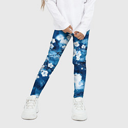 Леггинсы для девочки Цветы белой сакуры - паттерн на синем фоне, цвет: 3D-принт — фото 2