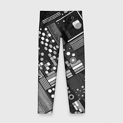 Леггинсы для девочки Тёмный серый абстракция квадраты кружочки, цвет: 3D-принт