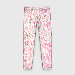 Леггинсы для девочки Белый в розовый цветочный паттерн, цвет: 3D-принт