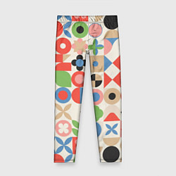 Леггинсы для девочки Геометрический узор с цветочными элементами - ретр, цвет: 3D-принт