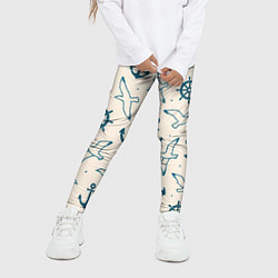 Леггинсы для девочки Морской паттерн из штурвалов, чаек и якорей, цвет: 3D-принт — фото 2