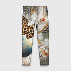 Леггинсы для девочки Мрамор с цветами и леопардовый узор, цвет: 3D-принт