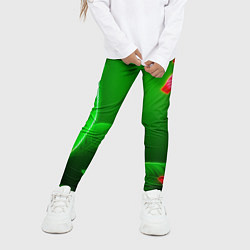 Леггинсы для девочки Гибискус на зелёном - неоновые листья, цвет: 3D-принт — фото 2