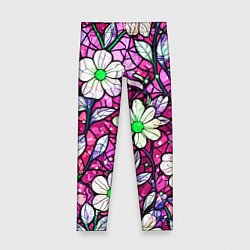 Детские легинсы Цветочный розовый витраж