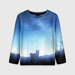 Лонгслив детский Силуэт корги ночь космос дымка, цвет: 3D-принт