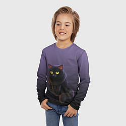 Лонгслив детский Черный кот на фиолетовом, цвет: 3D-принт — фото 2