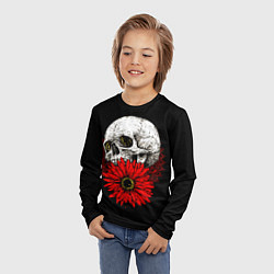 Лонгслив детский Череп и Красный Цветок Skull, цвет: 3D-принт — фото 2