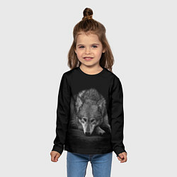 Лонгслив детский Волк, на черном фоне, цвет: 3D-принт — фото 2