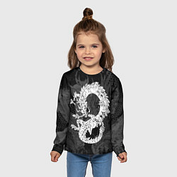 Лонгслив детский Белый Дракон Гранж White Dragon, цвет: 3D-принт — фото 2