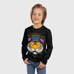 Лонгслив детский Тигр в наушниках SWAG, цвет: 3D-принт — фото 2