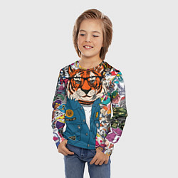 Лонгслив детский Стикербомбинг с тигром, цвет: 3D-принт — фото 2
