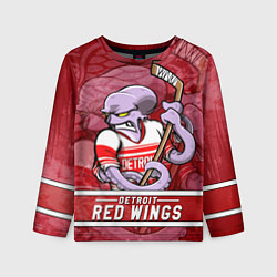 Лонгслив детский Детройт Ред Уингз, Detroit Red Wings Маскот, цвет: 3D-принт