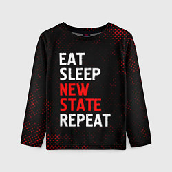 Лонгслив детский Eat Sleep New State Repeat - Потертости, цвет: 3D-принт