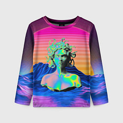 Лонгслив детский Gorgon Medusa Vaporwave Neon Mountains, цвет: 3D-принт