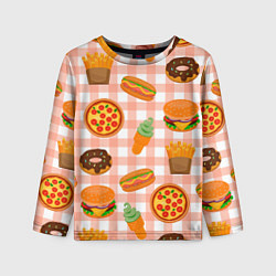 Лонгслив детский PIZZA DONUT BURGER FRIES ICE CREAM pattern, цвет: 3D-принт