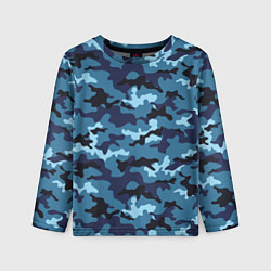 Лонгслив детский Камуфляж Тёмно-Синий Camouflage Dark-Blue, цвет: 3D-принт