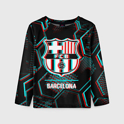 Лонгслив детский Barcelona FC в стиле Glitch на темном фоне, цвет: 3D-принт