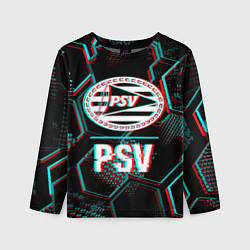 Лонгслив детский PSV FC в стиле Glitch на темном фоне, цвет: 3D-принт