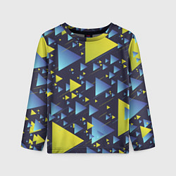 Лонгслив детский Абстракция Из Жёлтых и Синих Треугольников На Тёмн, цвет: 3D-принт