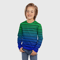 Лонгслив детский Черные полосы на синем, зеленом градиенте, цвет: 3D-принт — фото 2