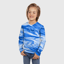 Лонгслив детский Бело синий абстрактный фон Волны, цвет: 3D-принт — фото 2