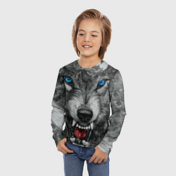 Лонгслив детский Агрессивный волк с синими глазами, цвет: 3D-принт — фото 2