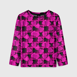 Детский лонгслив Black and pink hearts pattern on checkered