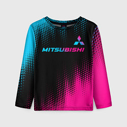 Лонгслив детский Mitsubishi - neon gradient: символ сверху, цвет: 3D-принт