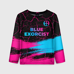 Лонгслив детский Blue Exorcist - neon gradient: символ сверху, цвет: 3D-принт