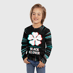 Лонгслив детский Символ Black Clover в стиле glitch на темном фоне, цвет: 3D-принт — фото 2