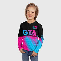 Лонгслив детский GTA - neon gradient: символ сверху, цвет: 3D-принт — фото 2