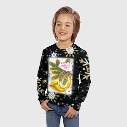 Лонгслив детский Новый год ёлочная ветвь и труба, цвет: 3D-принт — фото 2