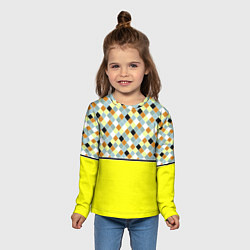 Лонгслив детский Желтый неоновый комбинированный узор, цвет: 3D-принт — фото 2