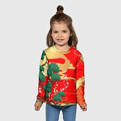 Лонгслив детский Японский пейзаж на красном, цвет: 3D-принт — фото 2