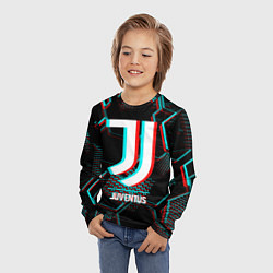 Лонгслив детский Juventus FC в стиле glitch на темном фоне, цвет: 3D-принт — фото 2