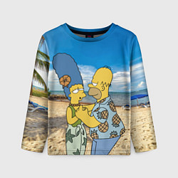 Лонгслив детский Гомер Симпсон танцует с Мардж на пляже, цвет: 3D-принт
