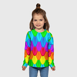 Лонгслив детский Разноцветные перья, цвет: 3D-принт — фото 2