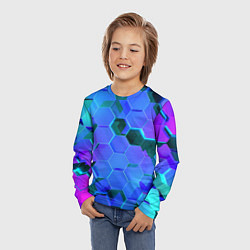 Лонгслив детский Синие неоновые плиты, цвет: 3D-принт — фото 2