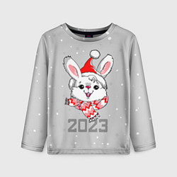 Лонгслив детский Белый кролик в шарфе 2023, цвет: 3D-принт