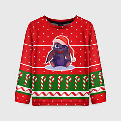 Лонгслив детский Красный новогодний свитер - кролик, цвет: 3D-принт