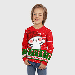 Лонгслив детский Белый котик - игра в снежки, цвет: 3D-принт — фото 2