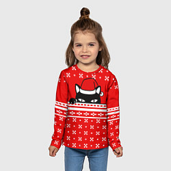 Лонгслив детский Выглядывающий котик - красный свитер, цвет: 3D-принт — фото 2