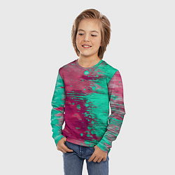 Лонгслив детский Светло-розовые и зелёные краски растекаются, цвет: 3D-принт — фото 2
