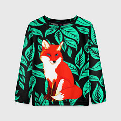 Лонгслив детский Лиса на фоне листьев, цвет: 3D-принт