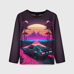 Лонгслив детский Synthwave car and mountains, цвет: 3D-принт